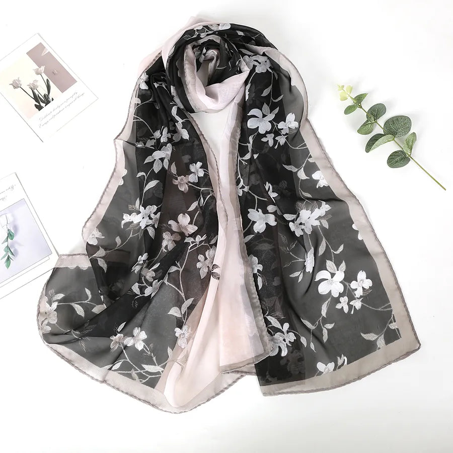 Women's Sweet Rose Chiffon Silk Scarf