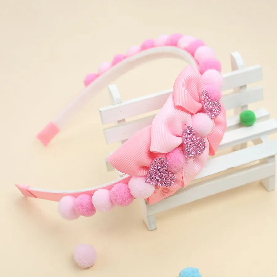 New Valentine's Day Hair Ball Double-layer Bubble Flower Bow Hair Band Sweet Cute Girl Headwear