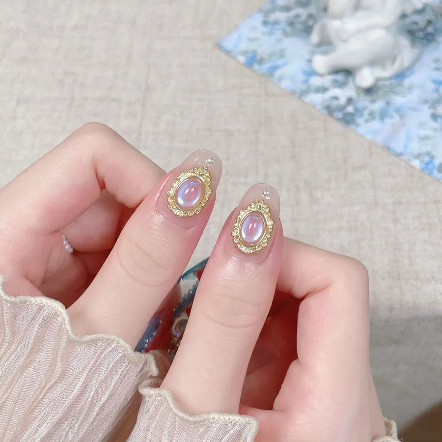 Handmade Cat Eye Nail Tips Pure Gold Mirror Powder Detachable Wearing False Nails Starry Sky Pattern High Gloss Sensation