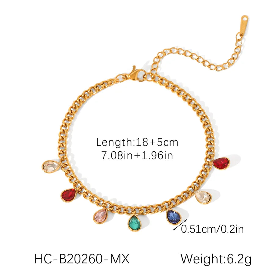 Casual Commute Water Droplets 304 Stainless Steel 18K Gold Plated Zircon cable chain Bracelets In Bulk