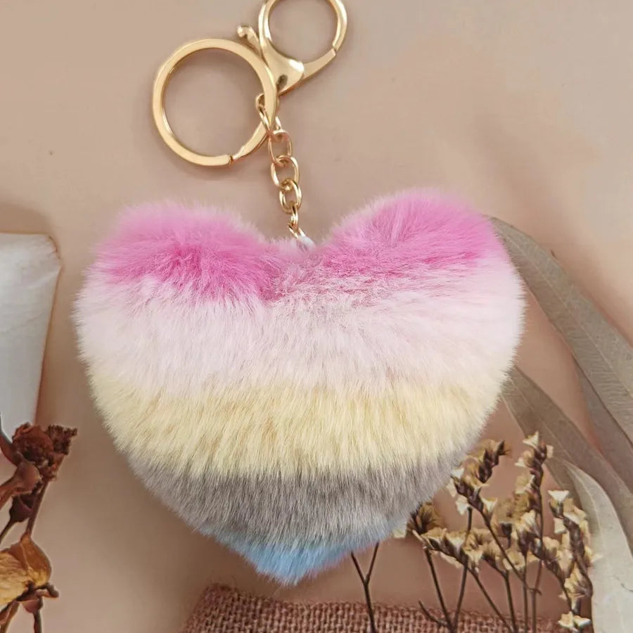 cute sweet solid color plush knitting keychain