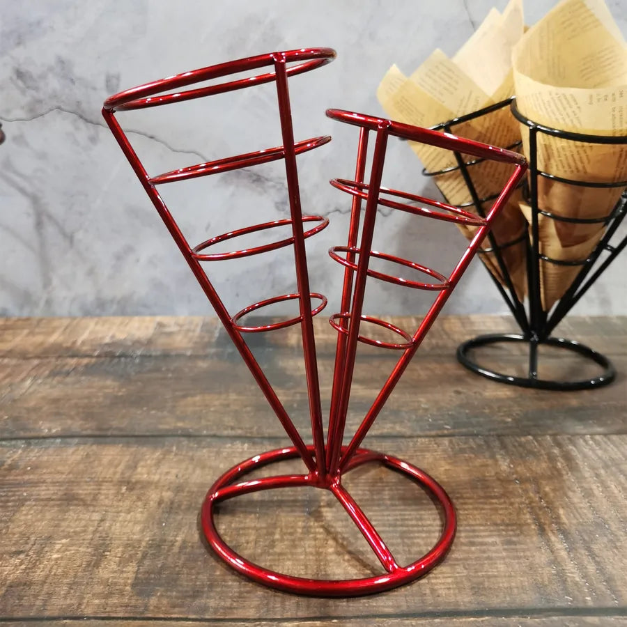 New creative tableware black four-piece four-head snack rack red four-head French fries rack stainless steel French fries rack