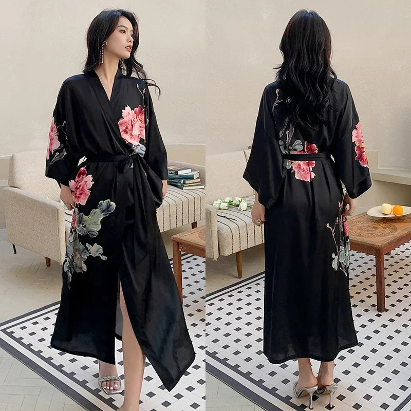 new satin chiffon ice silk light bathrobe multicolors