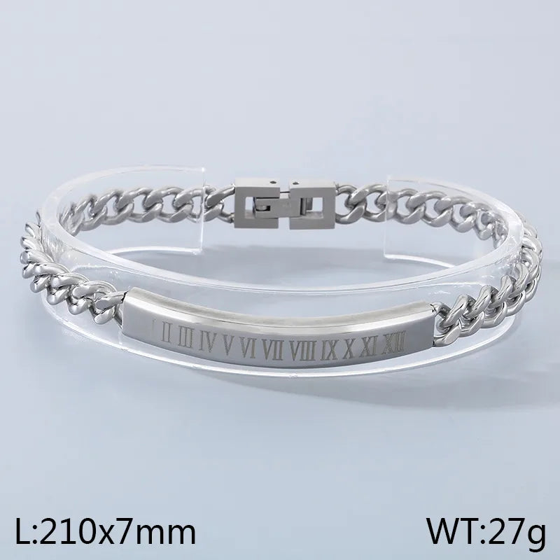 Men's Titanium Steel Roman Digital Curved Brand Snap Bracelet
