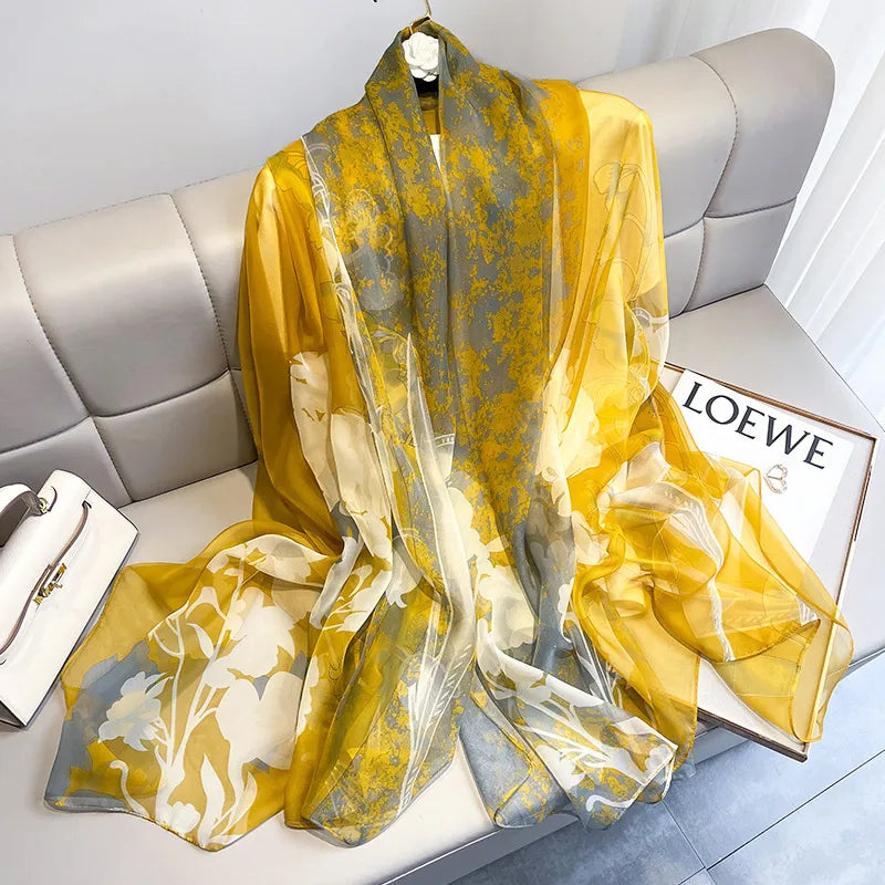 women's elegant geometric satin silk scarf