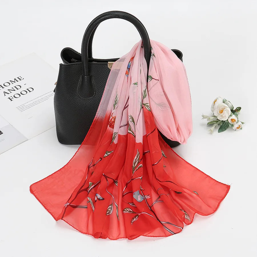 women's fashion plant chiffon printing silk scarves