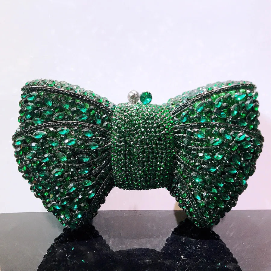 banquet dress with diamond Bow and Diamond evening bag with gem bag for women New Bow Clutch