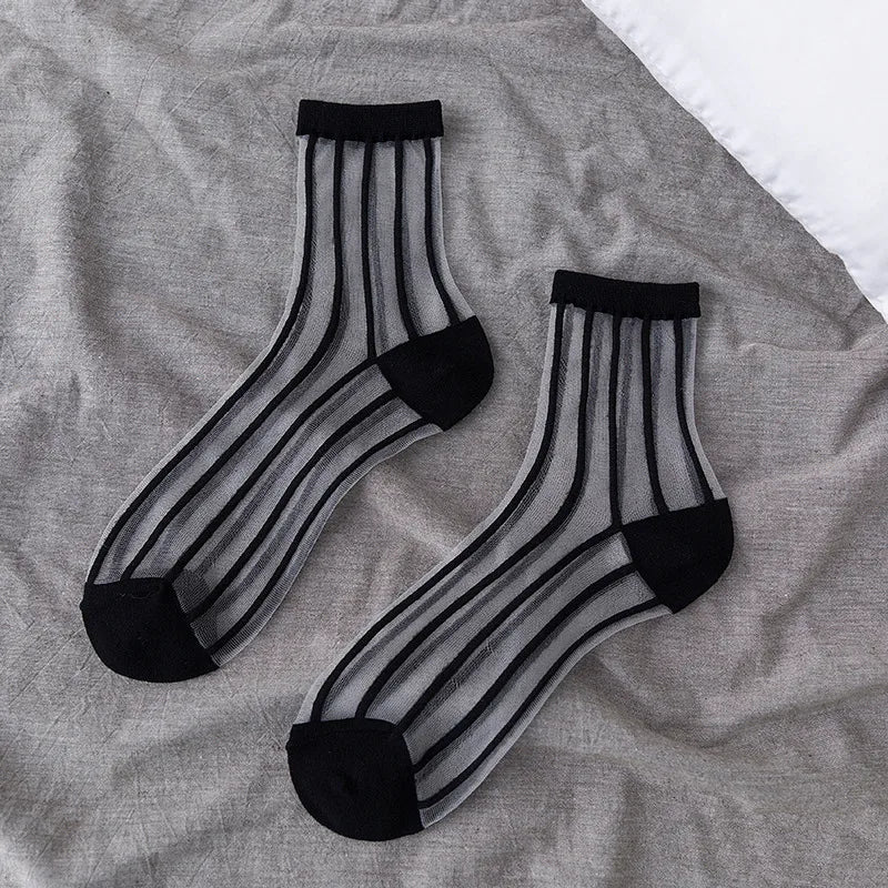 retro polka dot love vertical strips glass silk card silk socks women's tube socks wholesale