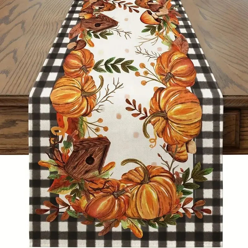 Halloween Thanksgiving Cute Pumpkin Lattice Polyester Table Runner