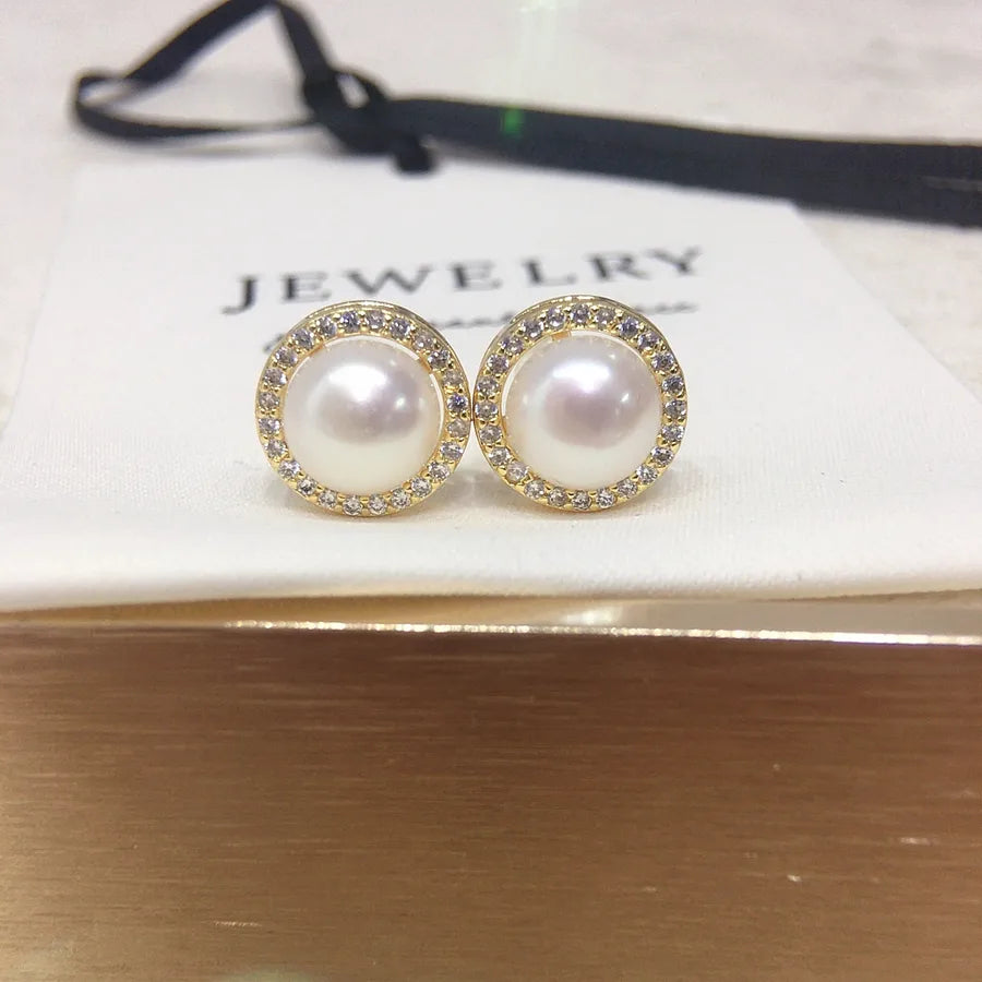 Zhuji natural freshwater pearl earrings female micro-inlaid zircon high-grade simple round pearl earrings net red wholesale