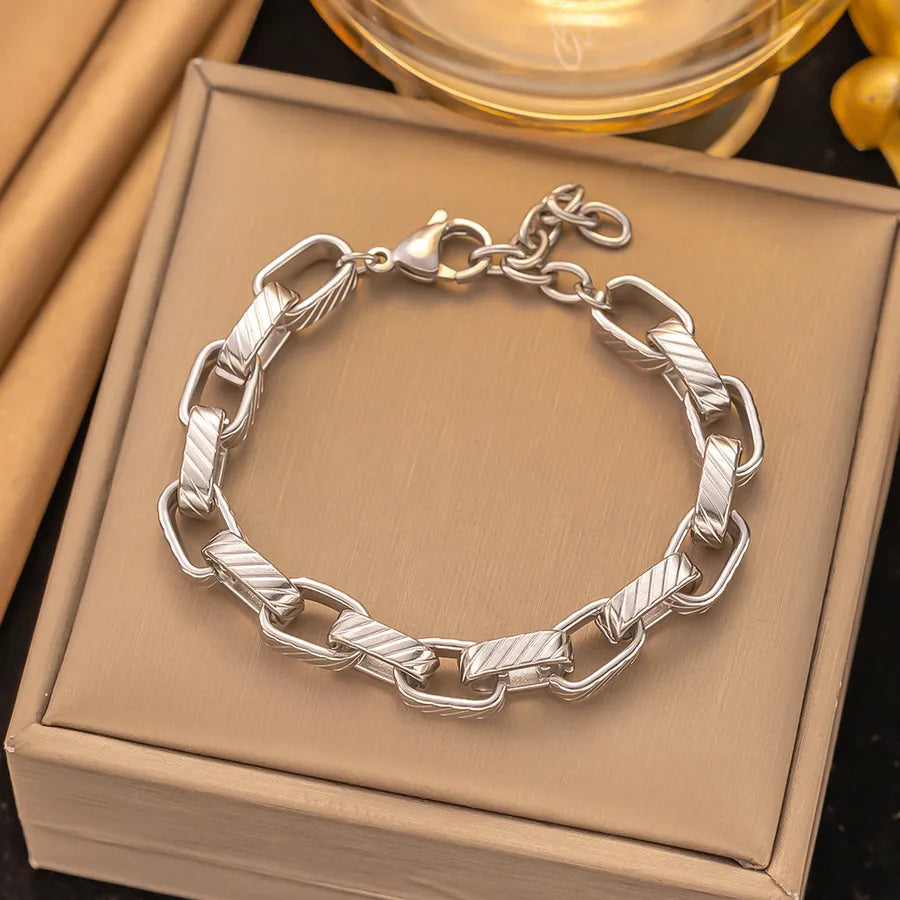 Elegant Simple Style Geometric 304 Stainless Steel Paperclip Chain cable chain Bracelets In Bulk