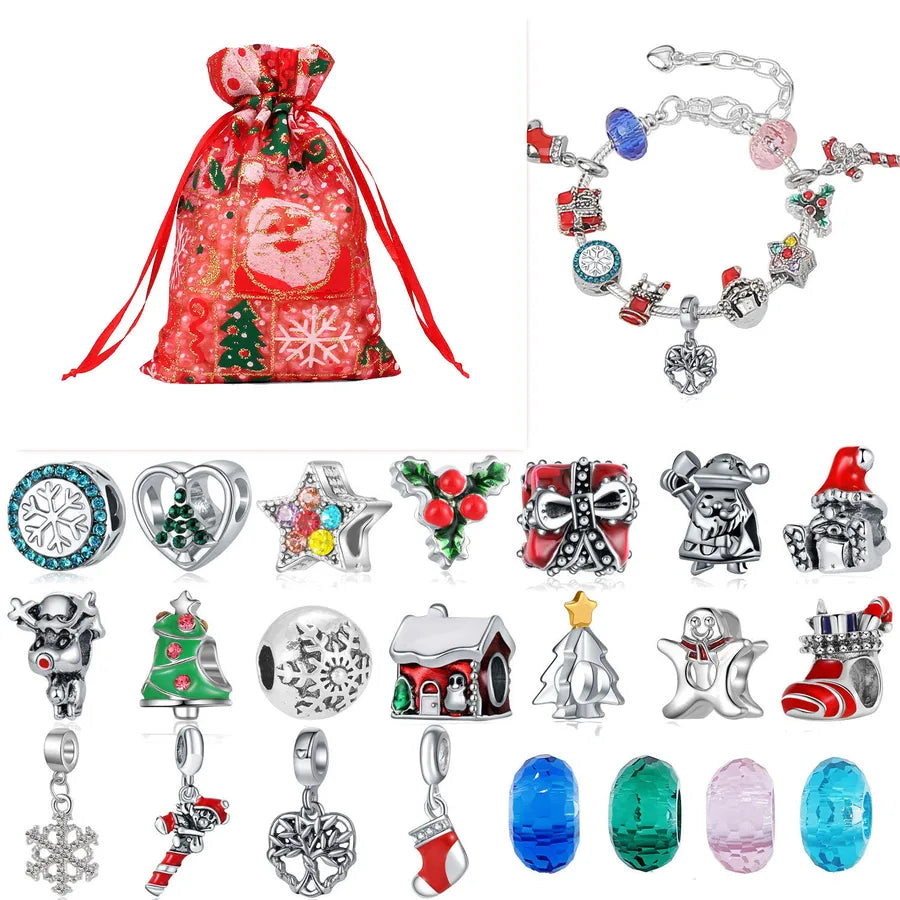 Christmas Countdown Calendar Gift Box DIY Christmas Bracelet Necklace Set Child Advent Festival Gifts Alloy Jewelry Kit