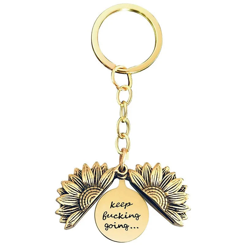 1 piece retro letter plant flowers metal plating keychain
