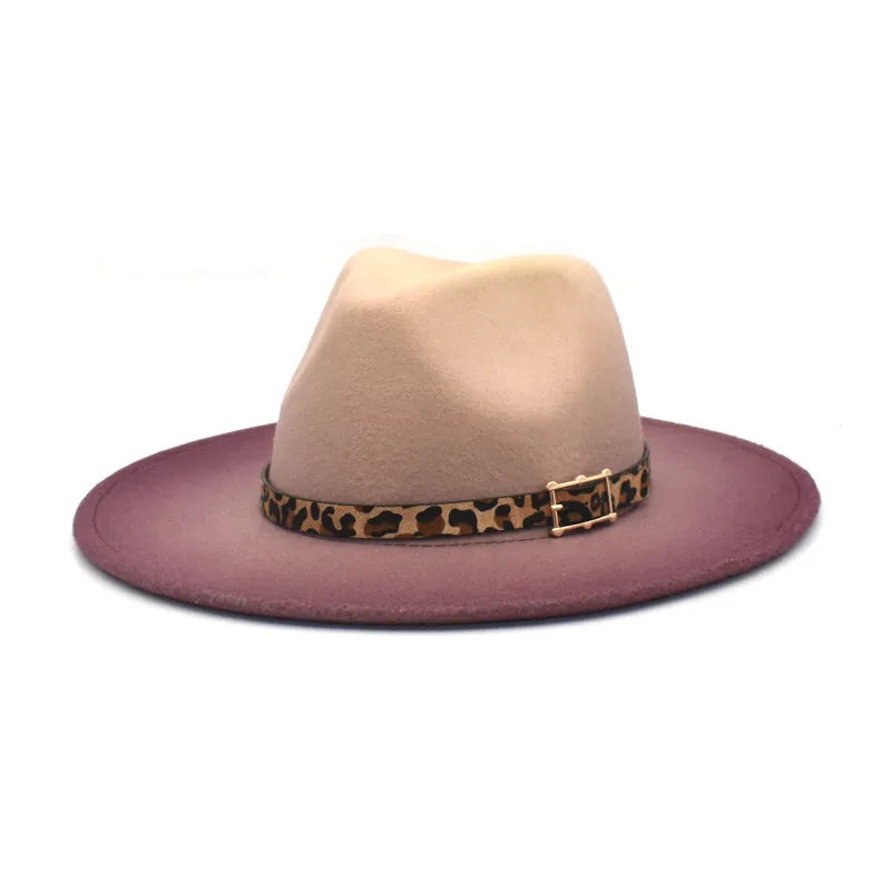 women's fashion gradient color metal button flat eaves fedora hat