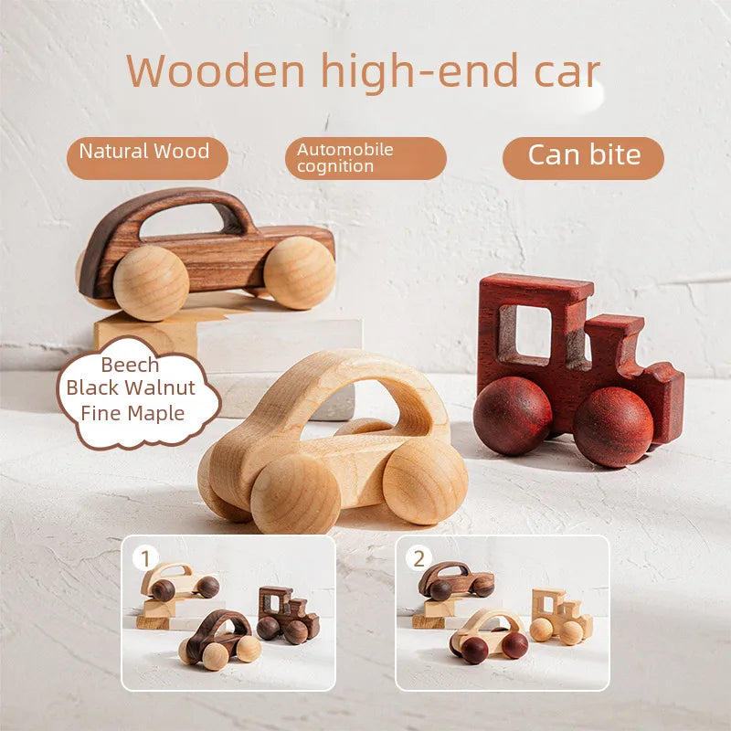 Walnut Wooden Mini Color Car Children's Early Education Educational Building Blocks Toys Baby Cart