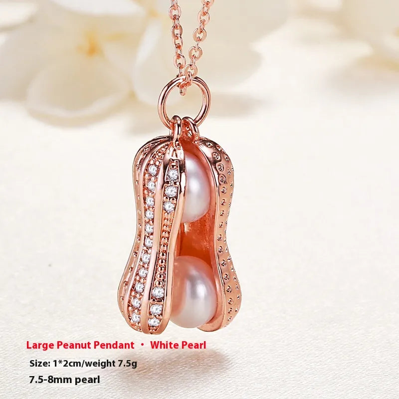 Freshwater Pearl Copper cable chain Peanut Pendant Necklace