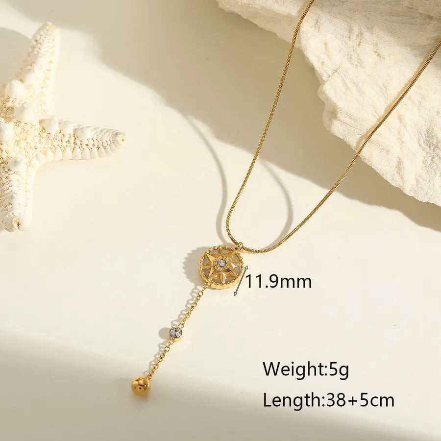 Wholesale Jewelry Cute Luxurious Lady Geometric Circle Star 304 Stainless Steel Zircon 18K Gold Plated Plating Inlay Twisted Rope Chain Multi Charms Necklace
