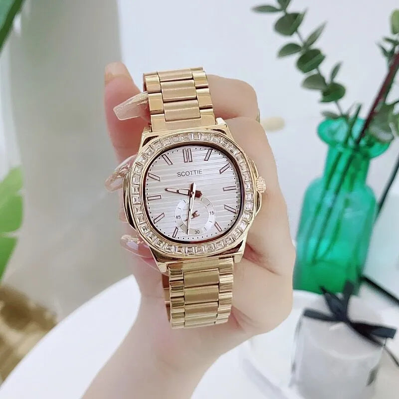 Casual Simple Style Commute Round Rectangle Butterfly Double Snap Quartz Watch
