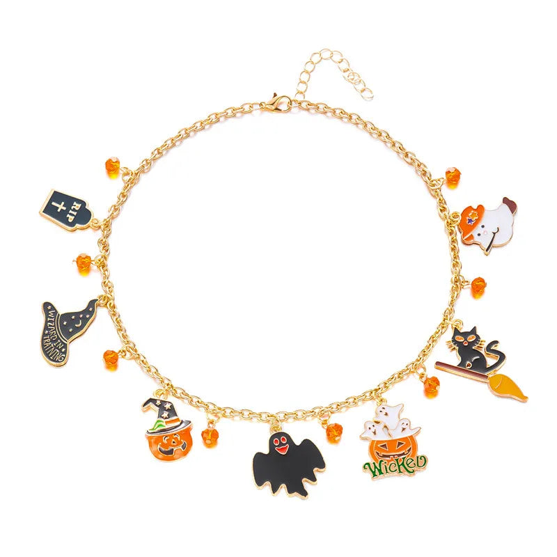 Halloween Themed Cat Pumpkin Cartoon Pendants Dark Style Alloy Necklaces Unisex Festival Atmosphere Sense Joking Jewelry
