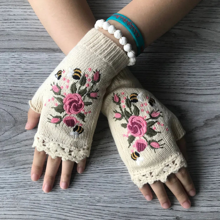 Women's Casual Printing Flower Gloves