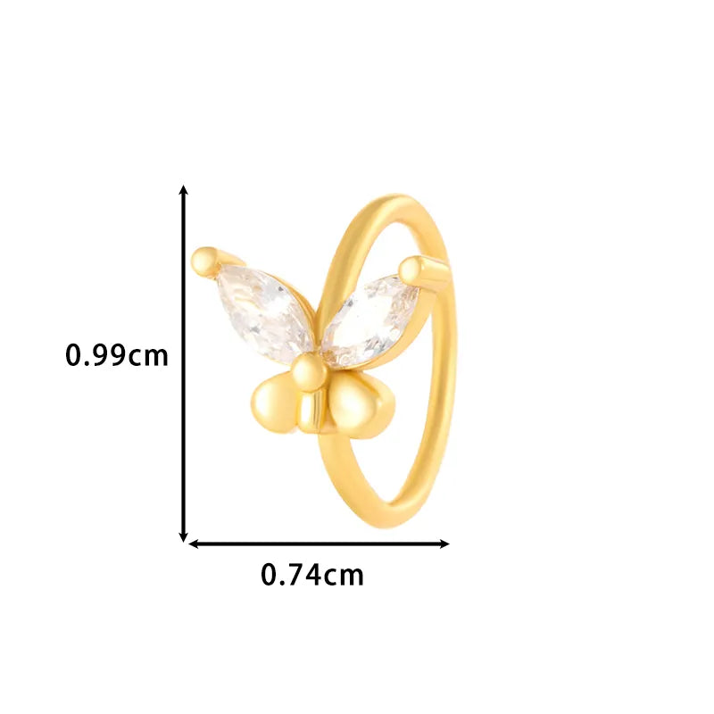 1 Piece Nose Rings & Studs Vacation Simple Style Cross Flower Butterfly Copper Cross Flowers Butterfly Zircon Nose Ring