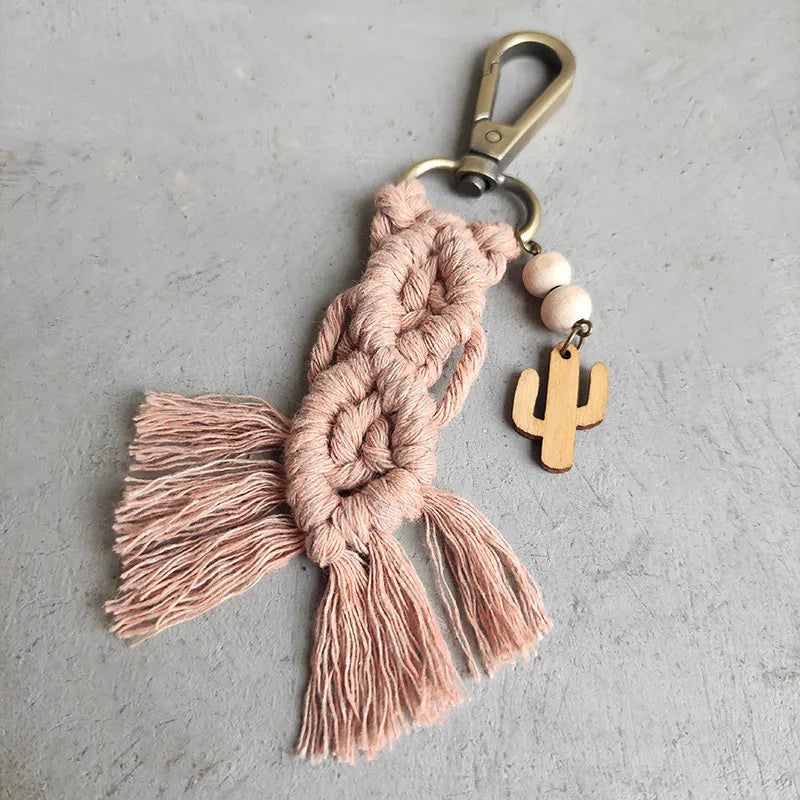streetwear tassel alloy wood cotton unisex bag pendant keychain