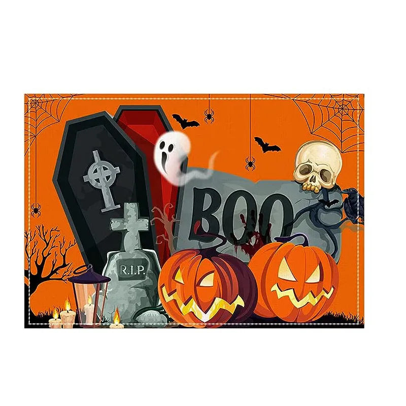 Halloween Dining Mat Trick Or Treat Series Combination Table Mat Restaurant Holiday Atmosphere Decoration Utensil Heat Resistant Pad