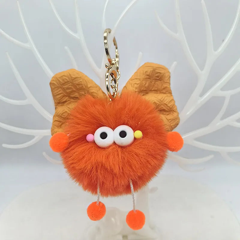 Cute Funny Hairball Bow Knot Plush Keychain