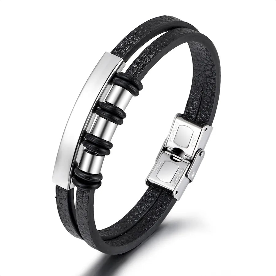 Retro Punk Solid Color Titanium Steel Men's Bangle Men Cord & Leather Bracelets