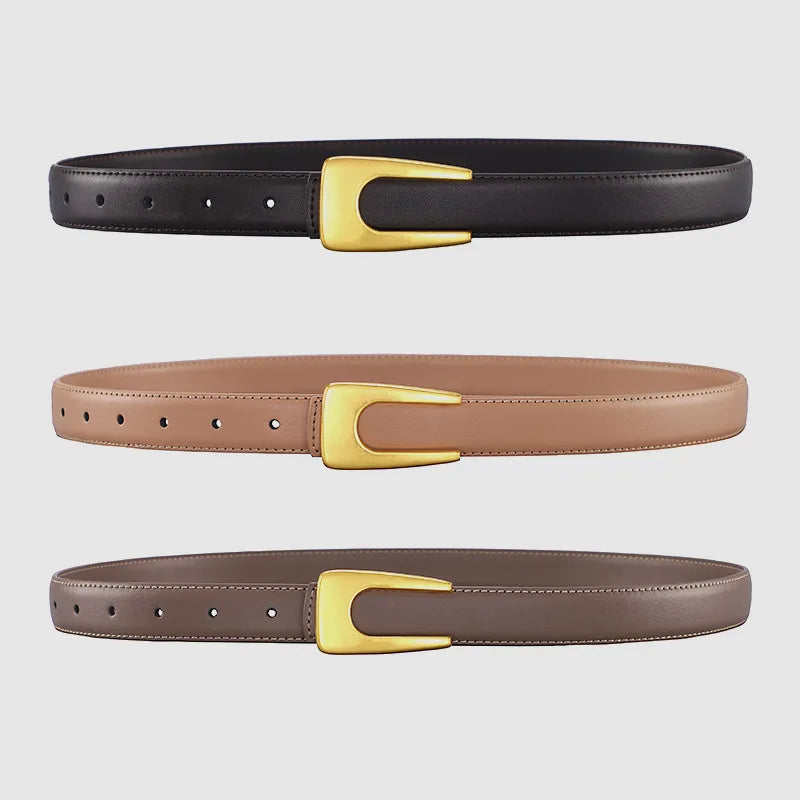 elegant u shape solid color alloy leather women's leather belts