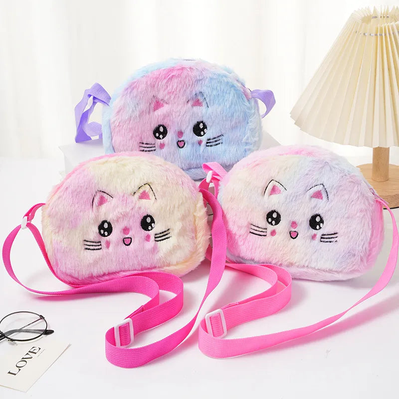 Girl'S Plush Gradient Color Cute Oval Zipper Shoulder Bag