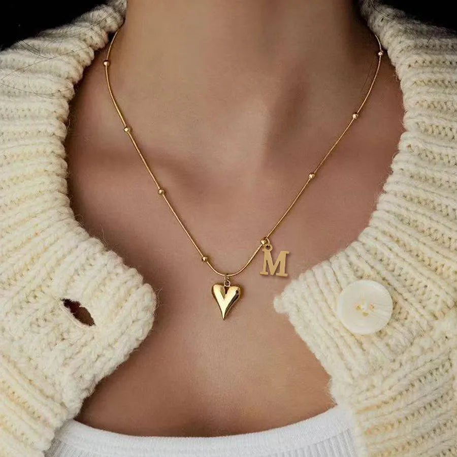 Wholesale Jewelry Elegant Simple Style Classic Style Letter Heart Shape 201 Stainless Steel 304 Stainless Steel snake chain Pendant Necklace