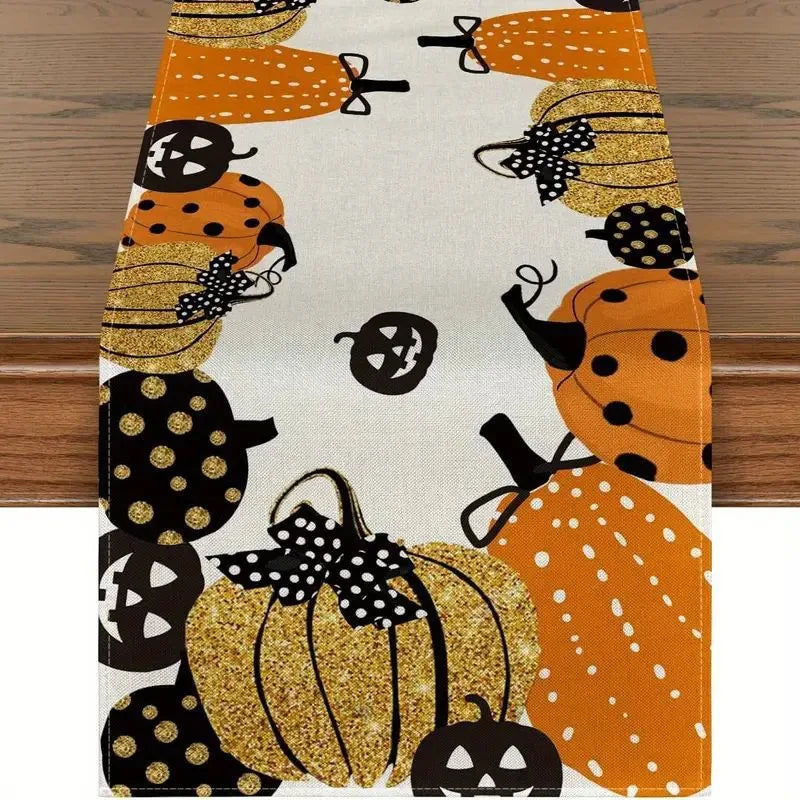 Halloween Thanksgiving Cute Pumpkin Lattice Polyester Table Runner