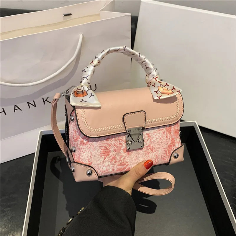 Women's PU Printing Streetwear Square Lock clasp Handbag Crossbody Bag
