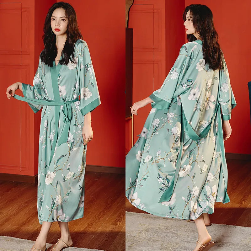 new satin chiffon ice silk light bathrobe multicolors