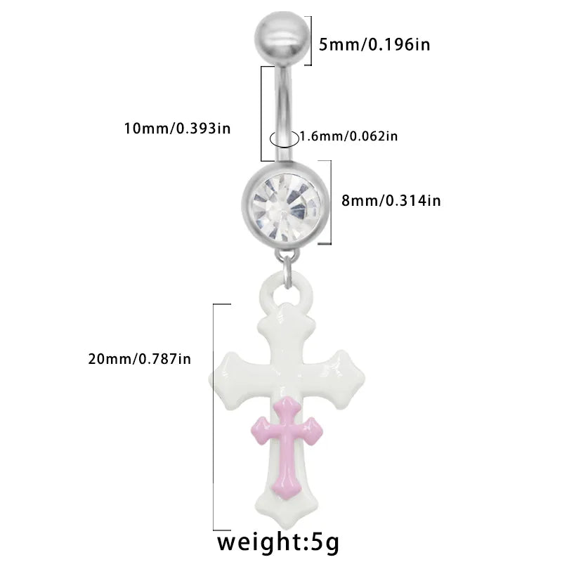 1 Piece Belly Rings Cute IG Style Cross Heart Shape 316 Stainless Steel  Alloy Spray Paint Acrylic Resin White Gold Plated