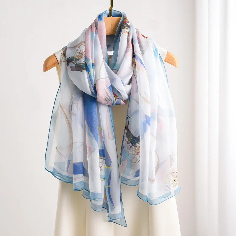 women's elegant geometric satin silk scarf