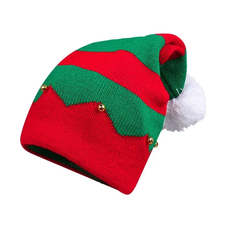 Red Christmas Festival Knitted Wool Hat Autumn and Winter Fur Ball Striped Parent-Child Warm Christmas Gift Knitted Hat