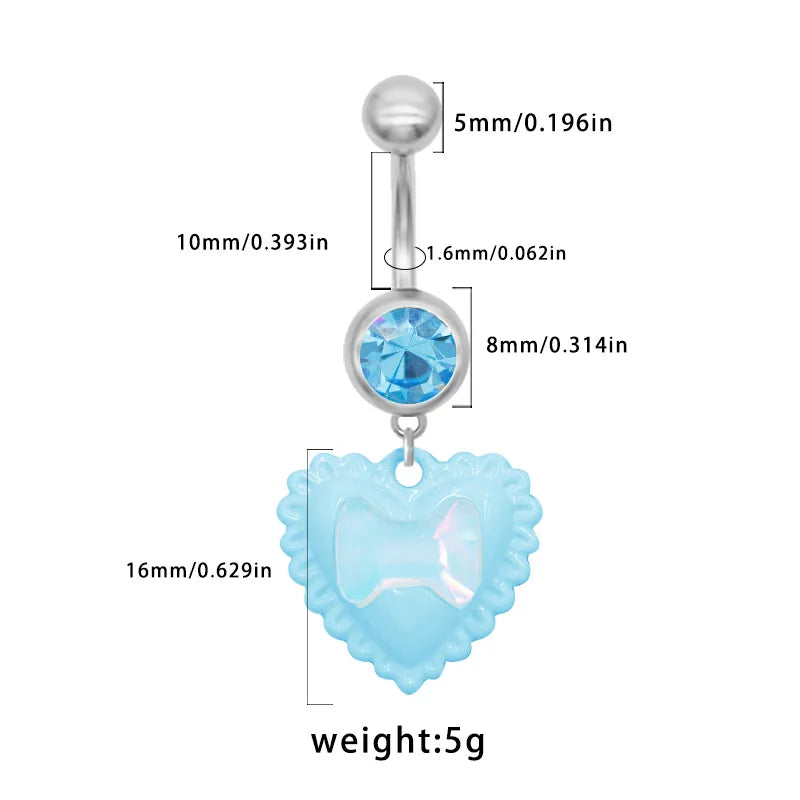 1 Piece Belly Rings Cute IG Style Cross Heart Shape 316 Stainless Steel  Alloy Spray Paint Acrylic Resin White Gold Plated