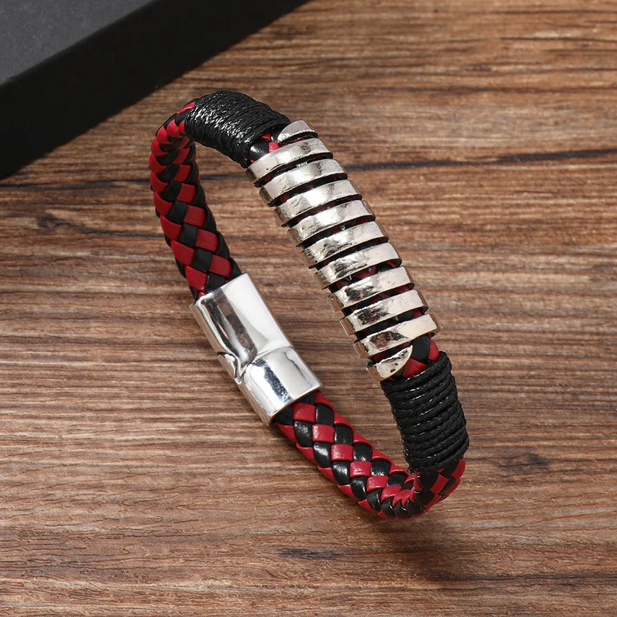 Hip-Hop Retro Geometric Pu Leather Alloy Irregular Men's Bangle Men Cord & Leather Bracelets