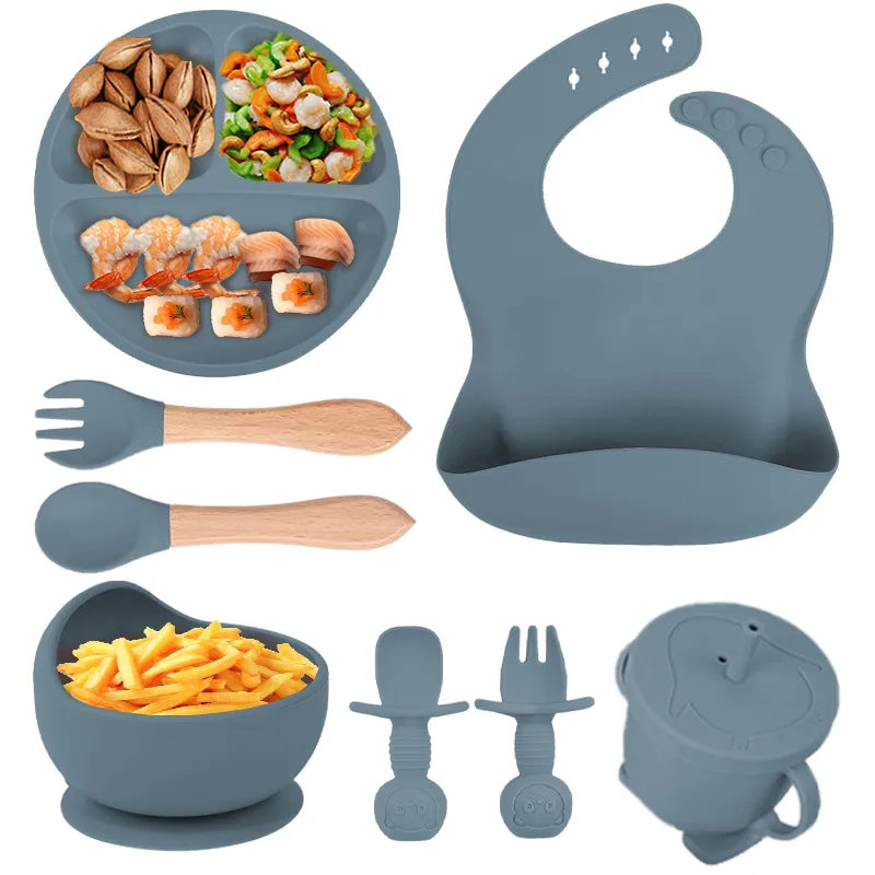 Baby silicone tableware suit baby learning to eat food supplement tableware self-eating sucker bowl integrated children's plate