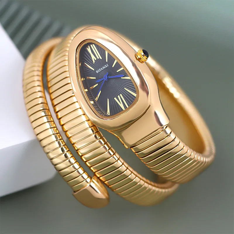 Foreign Trade Snake-shaped Quartz Watch Women's Fashion Two-ring Steel Band Watch All-match Gradient Bracelet Watch Wrapped European and American Watches