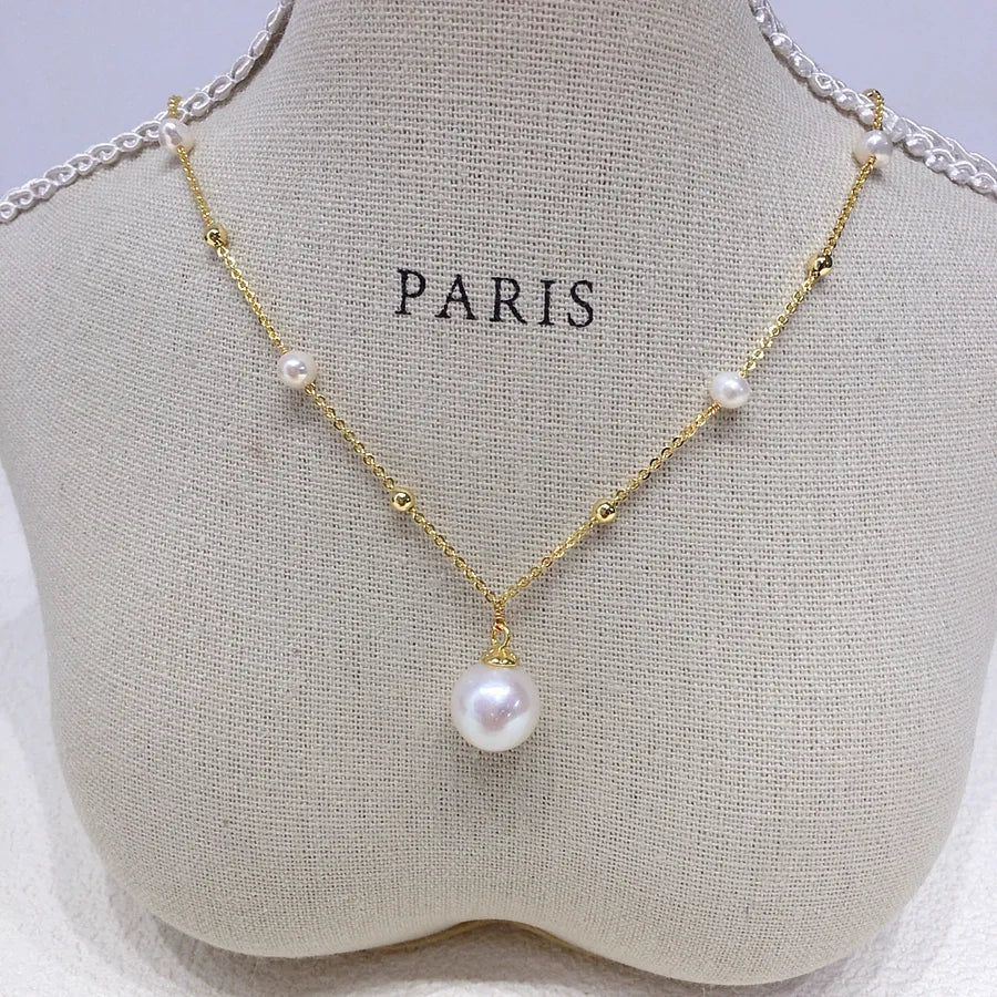Zhuji Exquisite Edison Freshwater Pearl Pendant Necklace 18K Pack Gold Gapsophila Jewelry Gift Wholesale Live