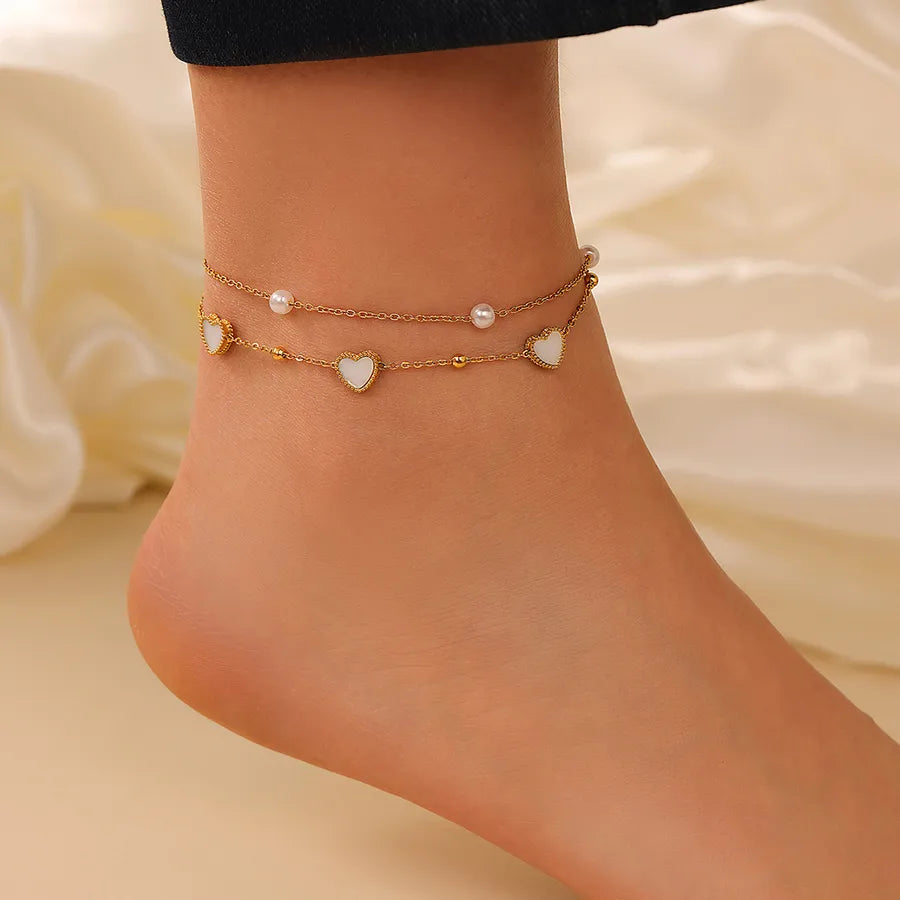 Wholesale Jewelry Vacation Classic Style Heart Shape 304 Stainless Steel 18K Gold Plated Anklet