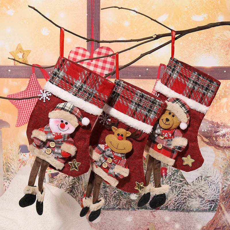 christmas retro santa claus snowman elk cloth party christmas socks
