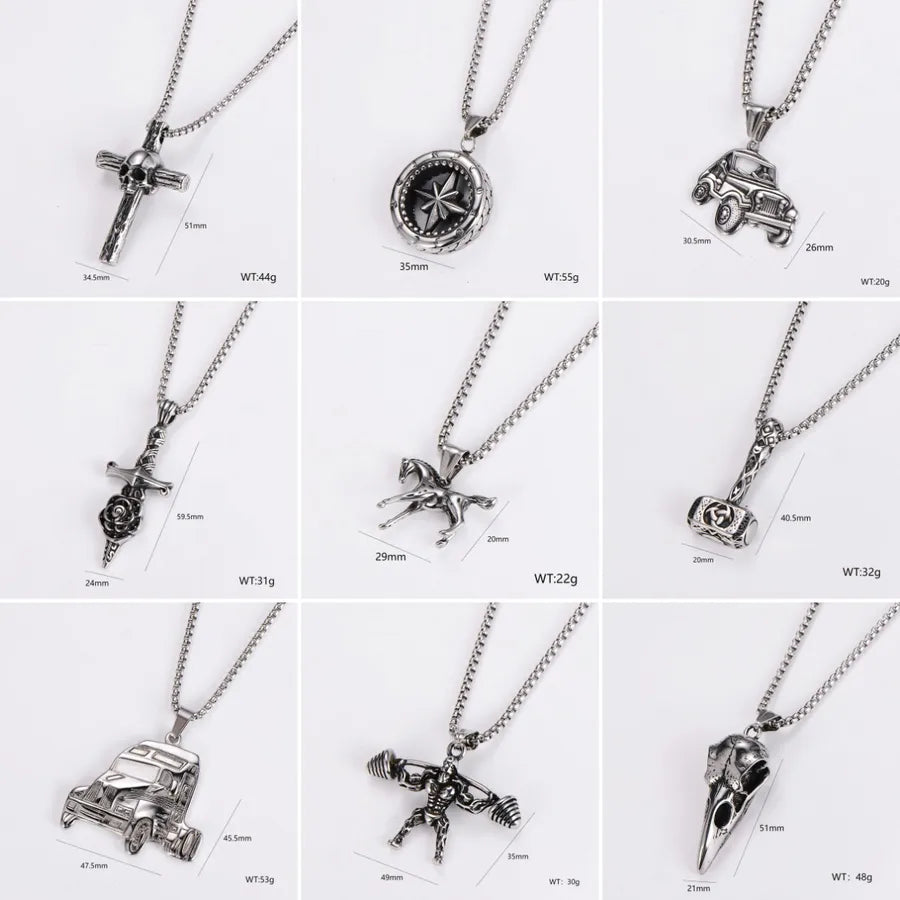 Wholesale Jewelry Hip-Hop Vintage Style Round 304 Stainless Steel Pendant Necklace box chain