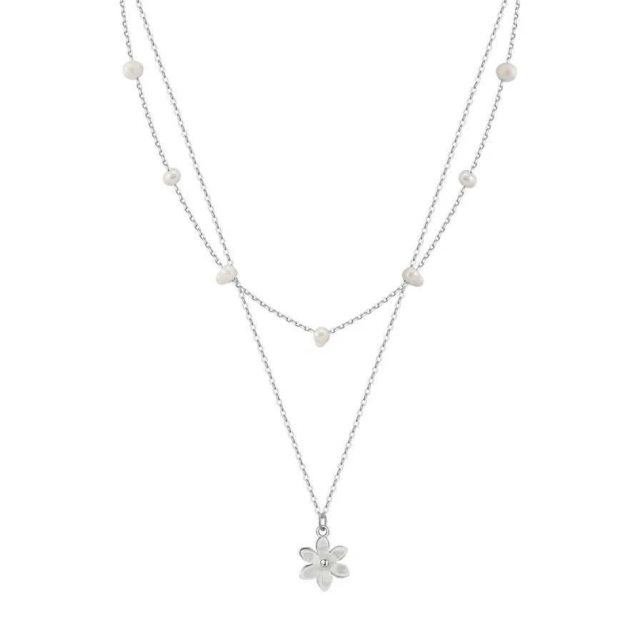 925 Sterling Silver Freshwater Pearl cable chain Plating Geometric Double Layer Necklaces Pendant Necklace Necklace