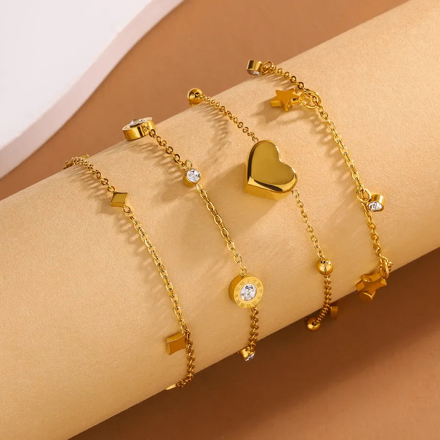 Casual Cute French Style Star Moon Heart Shape 304 Stainless Steel 18K Gold Plated O-shaped chain Bracelets In Bulk
