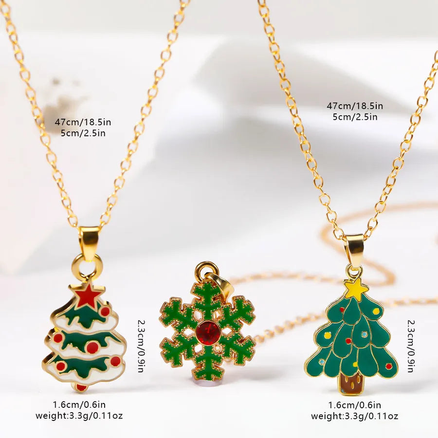 Christmas Themed Alloy Pendant Necklace With Bell Snowflake Design Geometric Pattern For Men And Women Christmas Tree Santa Claus Deer Stick