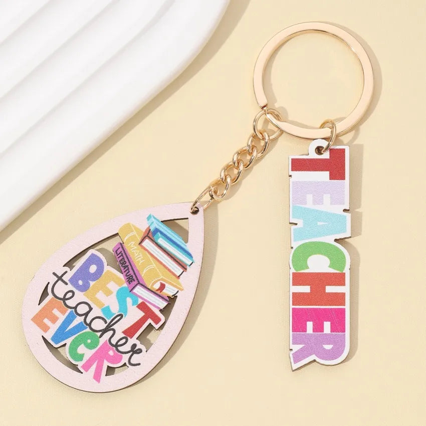 Modern Style Letter Wood Teachers' Day Unisex Keychain
